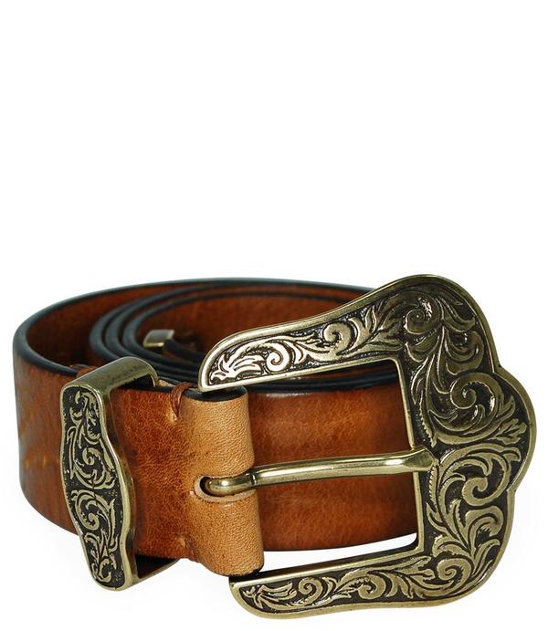 Post & Co Vintage Leather With Gold Buckle Belt - Saddle  display picture 1