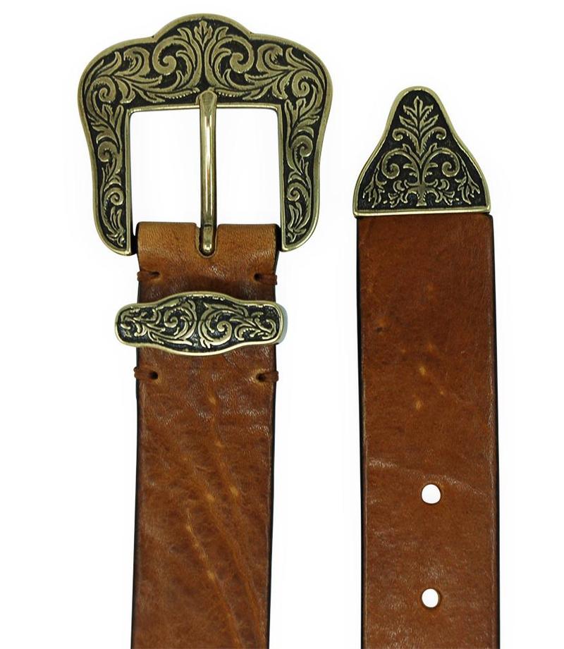 Post & Co Vintage Leather With Gold Buckle Belt - Saddle  display picture 2