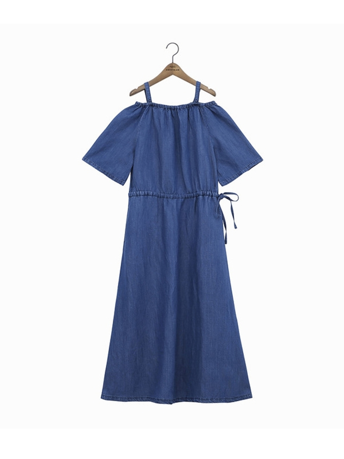white christmas dresses Medium Wash Off Shoulder Puff Sleeve Denim Bodycon Dress main image 1