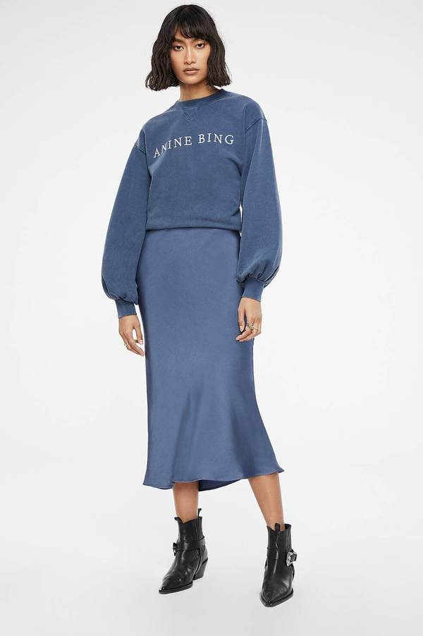 Anine Bing Bar Silk Skirt - Dusty Blue 