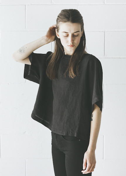 Black Crane - Linen Square Top in Black Black Crane - Linen Square Top in Black