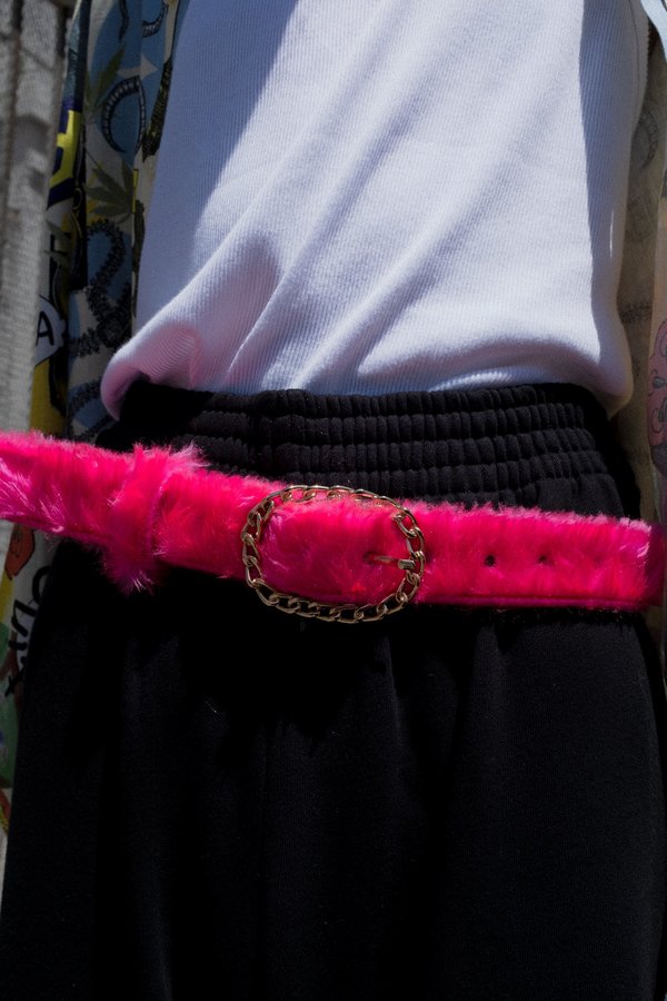 Martine Rose Furry Leather Belt - Pink | Garmentory