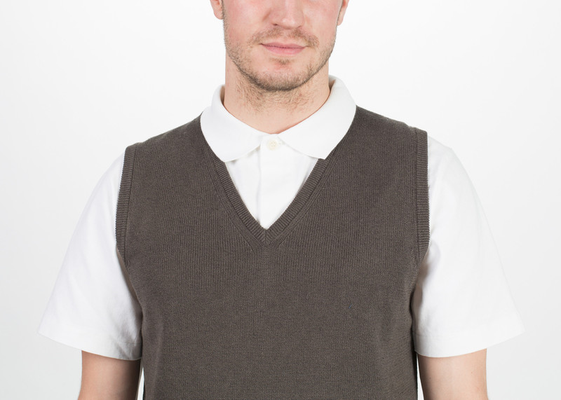 Margaret Howell Linen V-Neck Vest - Mouse Brown | Garmentory