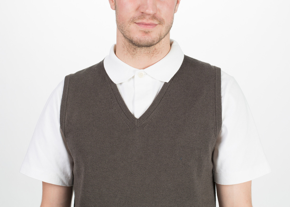 Margaret Howell Linen V-Neck Vest - Mouse Brown | Garmentory