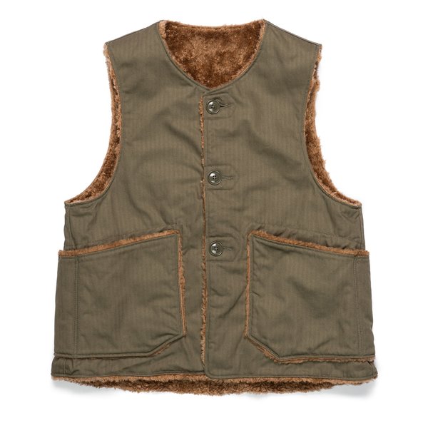 【engineerd garment】 over vest reversible Engineered Garments Over Vest Cotton Herringbone Twill Brown