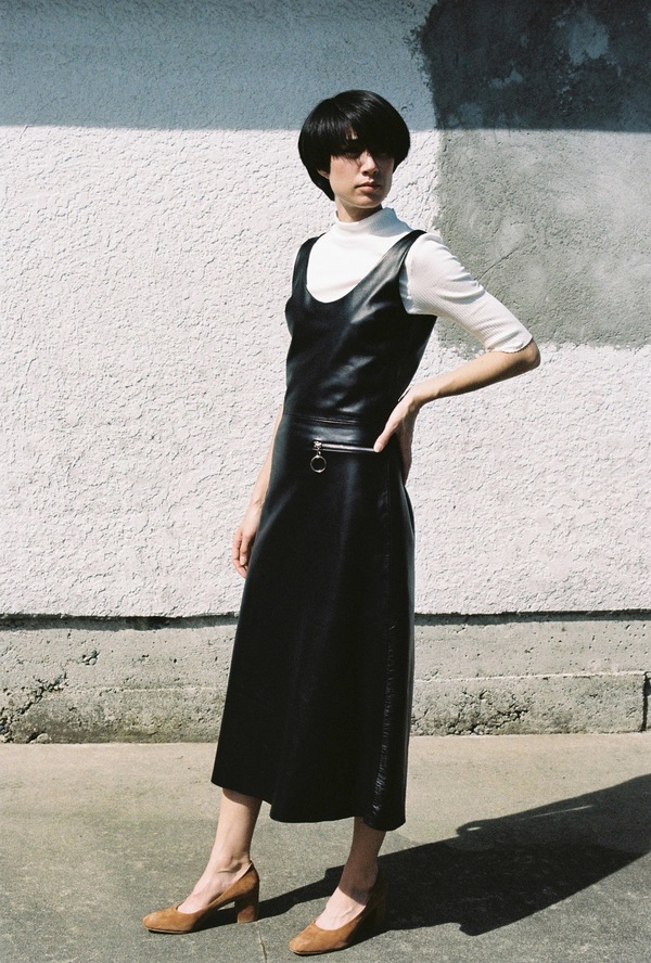 Markoo A-Line Zip Dress - black leather
