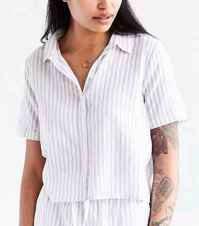 Native Youth Cropped Linen Stripe Shirt Native Youth Cropped Linen Stripe Shirt