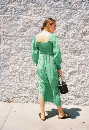 RIXO LONDON Marianne Smocked Micro Floral Dress - Green | Garmentory
