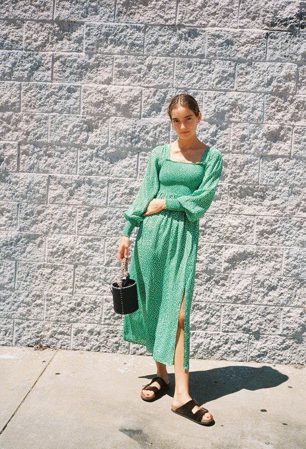 rixo green floral dress Tania Silk Midi Dress in Blue Miami Floral Emerald main image 1