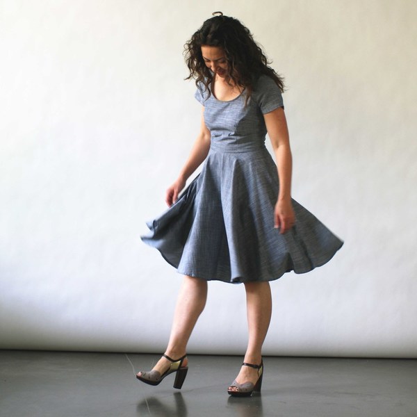knee length chambray dress High Neck Chambray Midi Dress