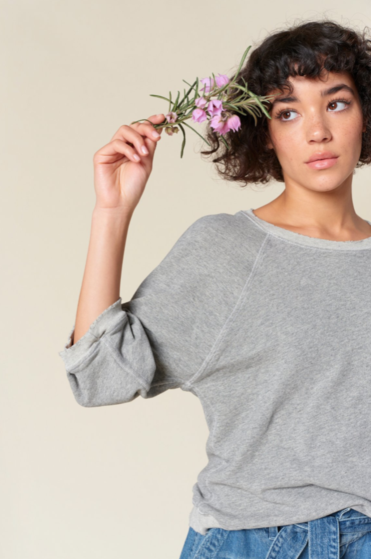 AMO Denim puff sleeve sweatshirt heather grey Garmentory
