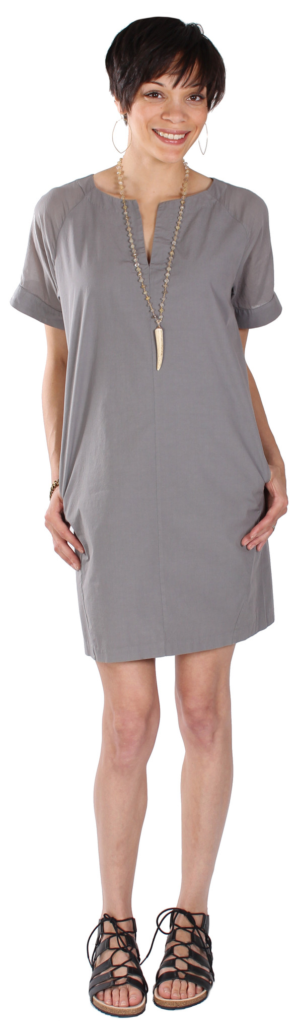 European Culture Slit Tunic Neck Dress European Culture Slit Tunic Neck Dress
