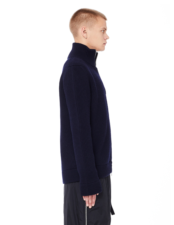 Maison Margiela Wool Zip-Up Sweater - Navy Blue | Garmentory