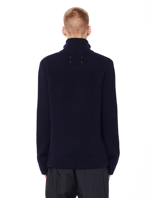 Maison Margiela Wool Zip-Up Sweater - Navy Blue | Garmentory