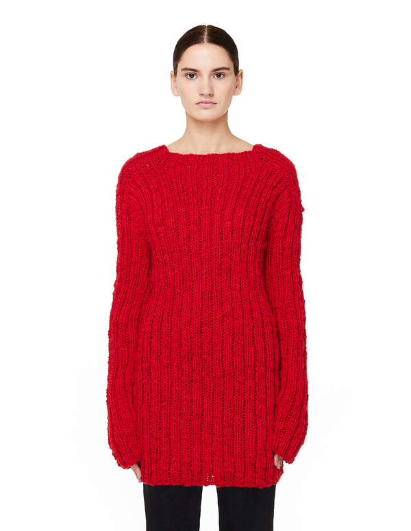 Ann Demeulemeester Rib Knit Wool Sweater - Red | Garmentory