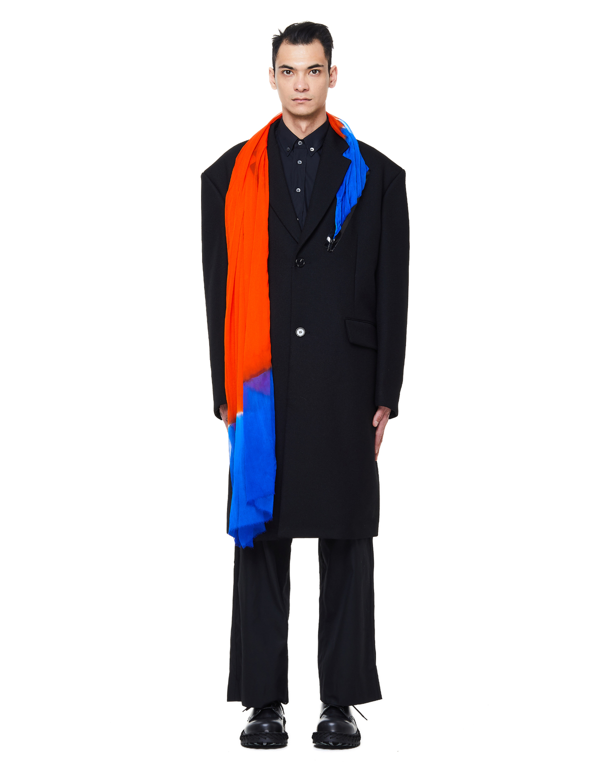 Raf Simons Wool Coat With Scarf - Black | Garmentory