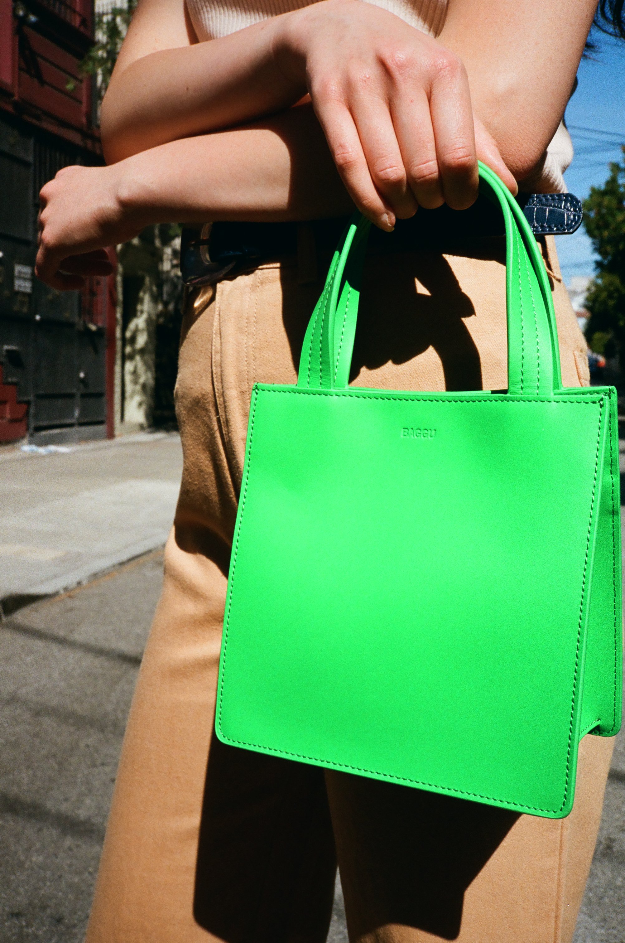 BAGGU Small Leather Retail Tote Leaf