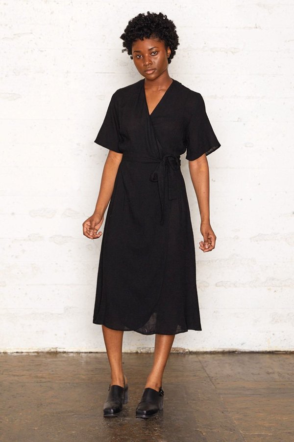 chinese dress ladies Rachel Zoe Linen Blend Collared Wrap Style Midi Dress – Letay Store main image 0