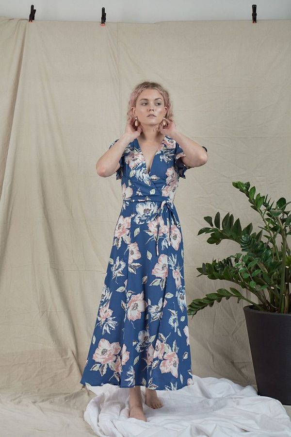 French Connection Cari Floral Wrap Dress - Vintage Blue | Garmentory