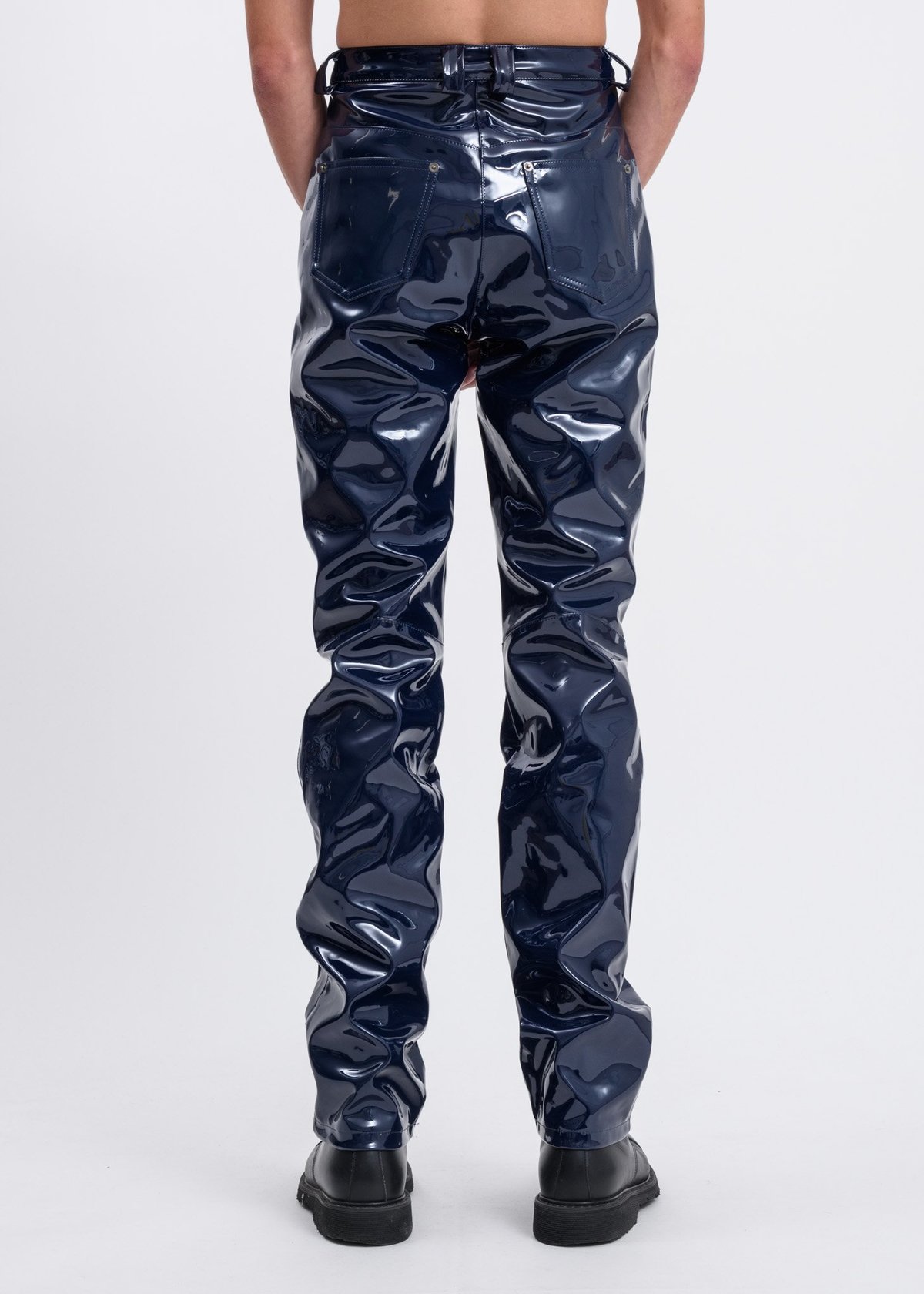 GMBH Frey Vinyl Trousers with Exposed Zippers - Navy