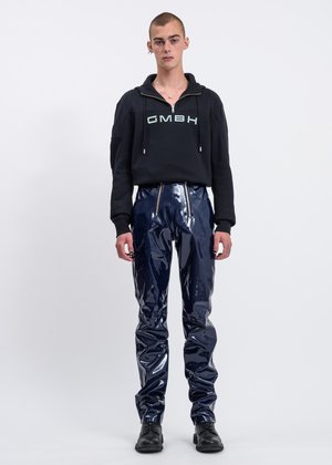 パンツ frey SATIN WATER PANTS Black GMBH Frey Vinyl Trousers with Exposed Zippers - Navy | Garmentory