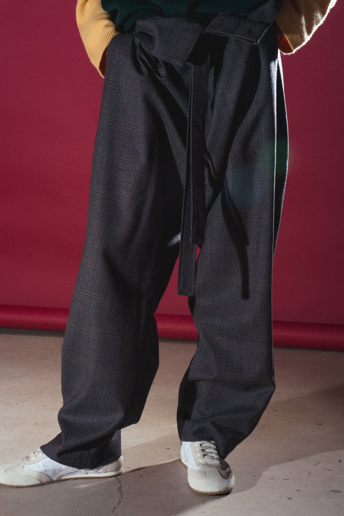 LOEWE Wool Belted Pleated Oversized Trousers - Grey | Garmentory