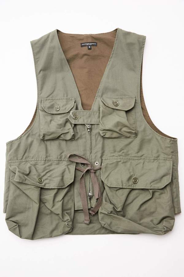 未使用 Engineered Garments Game Vest 20SS Engineered Garments Cotton Double Cloth Game Vest - Olive | Garmentory