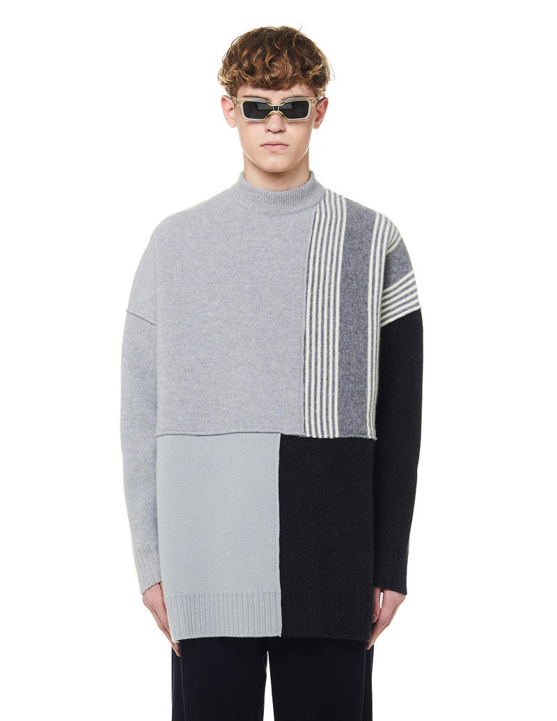 Jil Sander Wool Patchwork Sweater - Grey | Garmentory