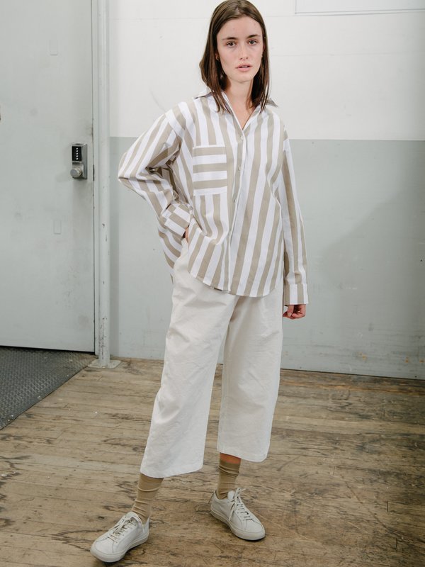 Priory Cabb Shirt Striped Poplin - White/Natural Priory Cabb Shirt Striped Poplin - White/Natural