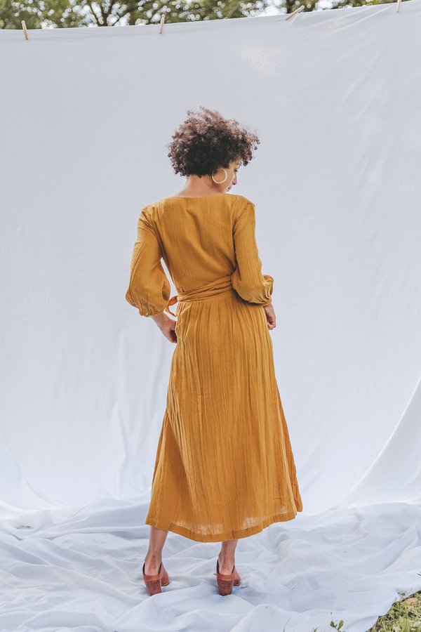 Voloshin Louisa Gauze Wrap Dress Saffron Garmentory