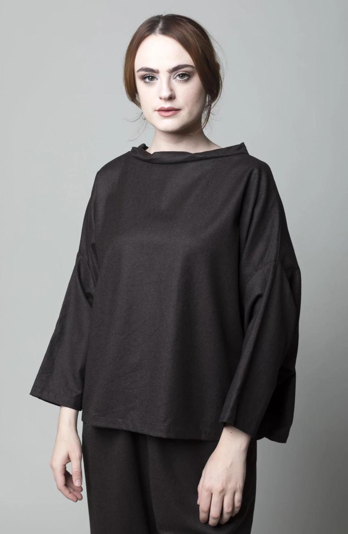 Gallego Desportes Twisted Collar Flannel Top - Brown - Image 1 of 3