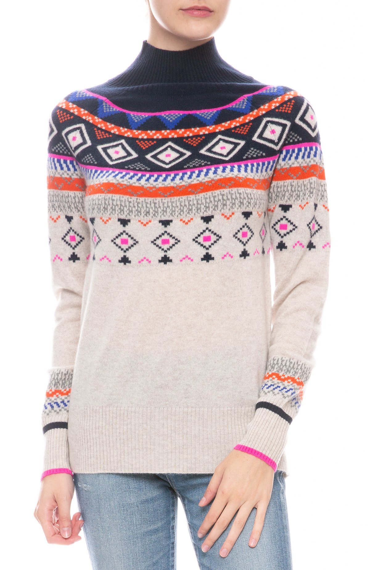 Autumn Cashmere Fair Isle Mock Cashmere Sweater - MOJAVE/NAVY - Image 1 of 3