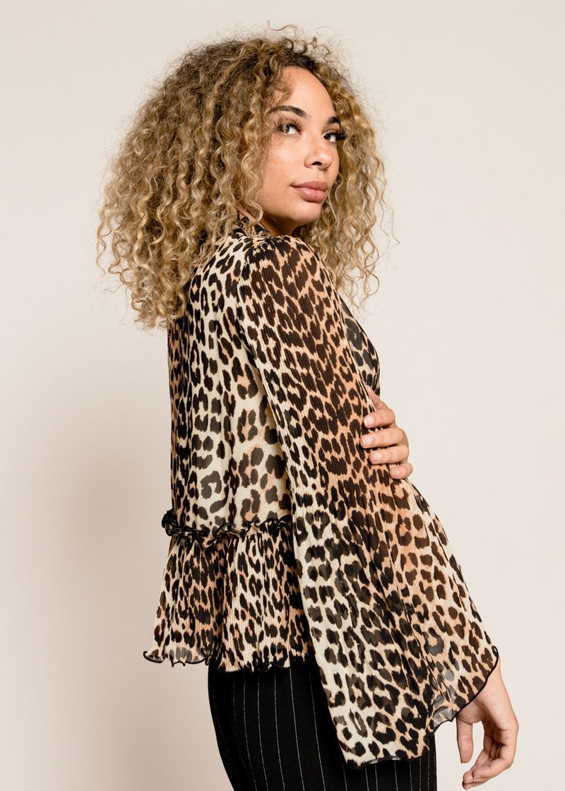 Ganni Pleated Georgette Blouse - Leopard | Garmentory