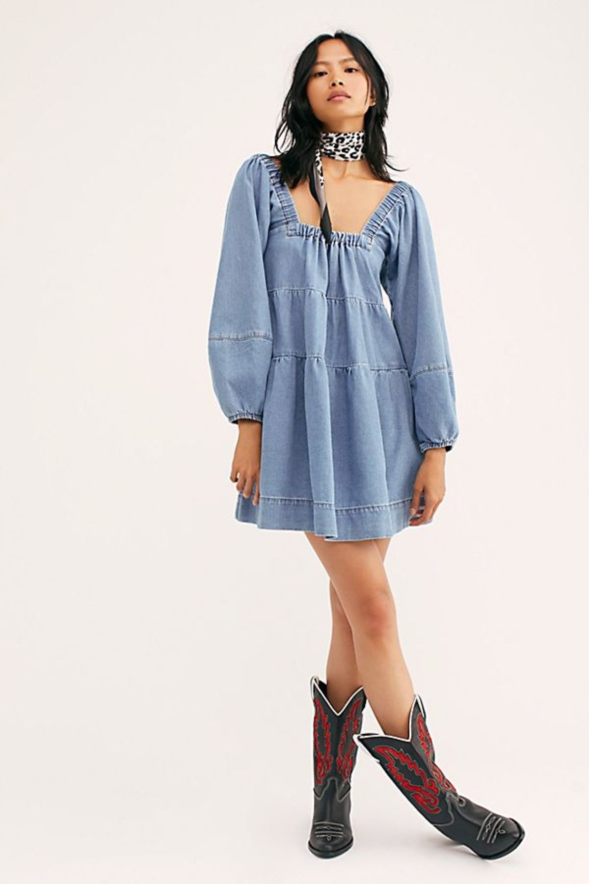 ff7 remake tifa blue dress Free People Atlas Denim Mini Dress BLUEFADE / L