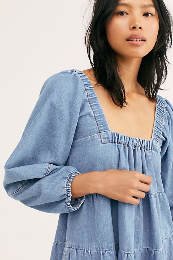 free people blue babydoll dress Free People Royal Blue Velvet Floral Babydoll Dress (Small)