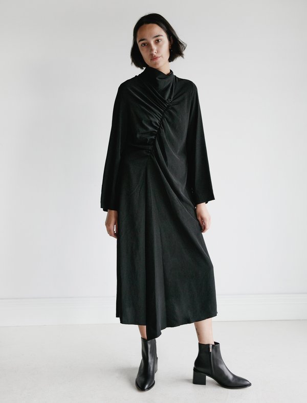 Ys by Yohji Yamamoto Asymmetric Gathered Dress - Black | Garmentory