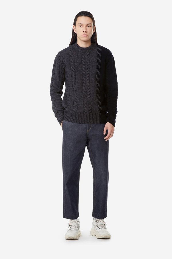 Kitsune Cable Knit Pullover - Grey/Navy Kitsune Cable Knit Pullover - Grey/Navy