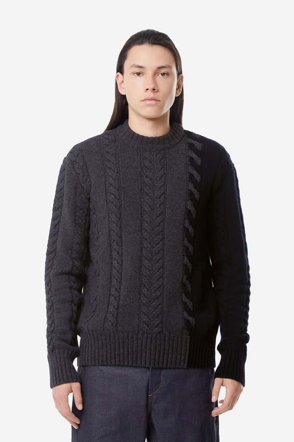 Kitsune Cable Knit Pullover - Grey/Navy Kitsune Cable Knit Pullover - Grey/Navy