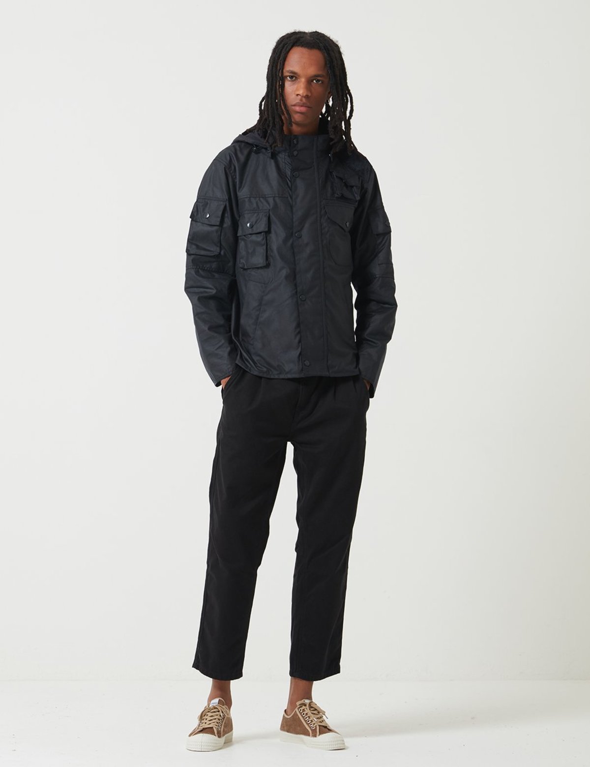 Barbour × Engineered Garments COWEN WAX Barbour x Engineered Garments Mens Cowen Wax Jacket Navy Blue
