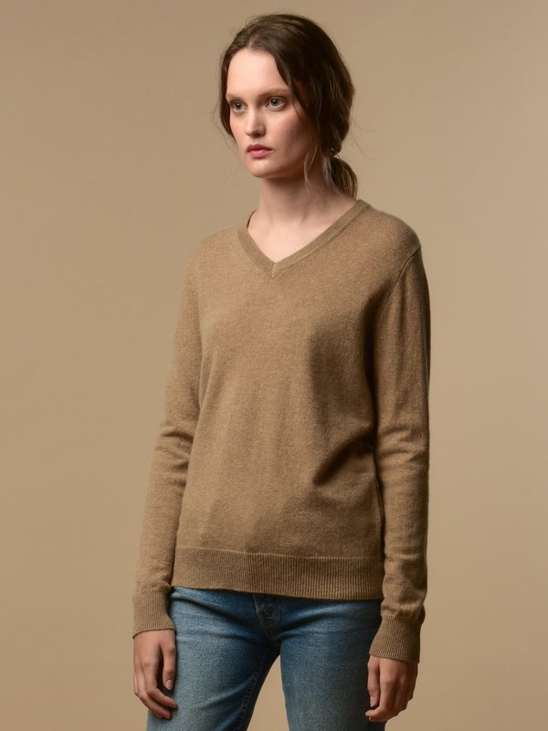 PURE CASHMERE NYC V Neck Sweater Dark Beige PURE CASHMERE NYC V Neck Sweater Dark Beige