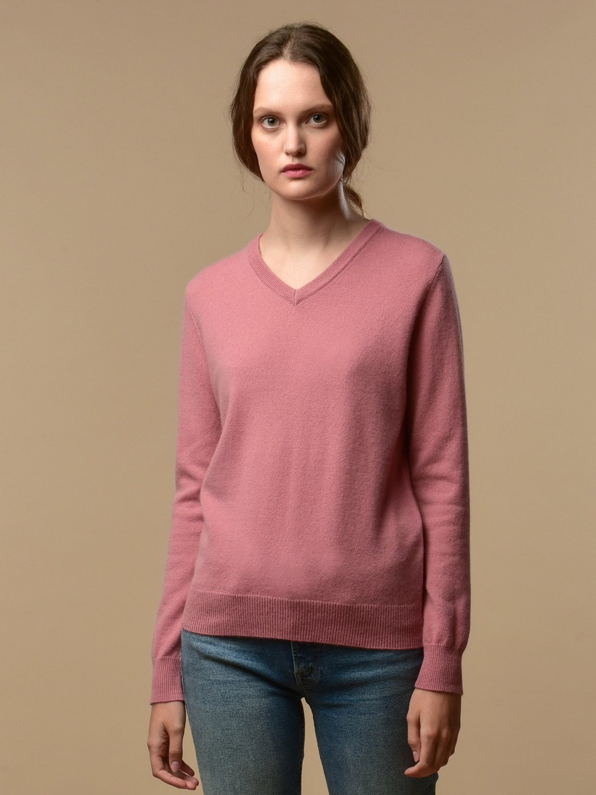 PURE CASHMERE NYC V Neck Sweater - Rose Pink - Image 1 of 7