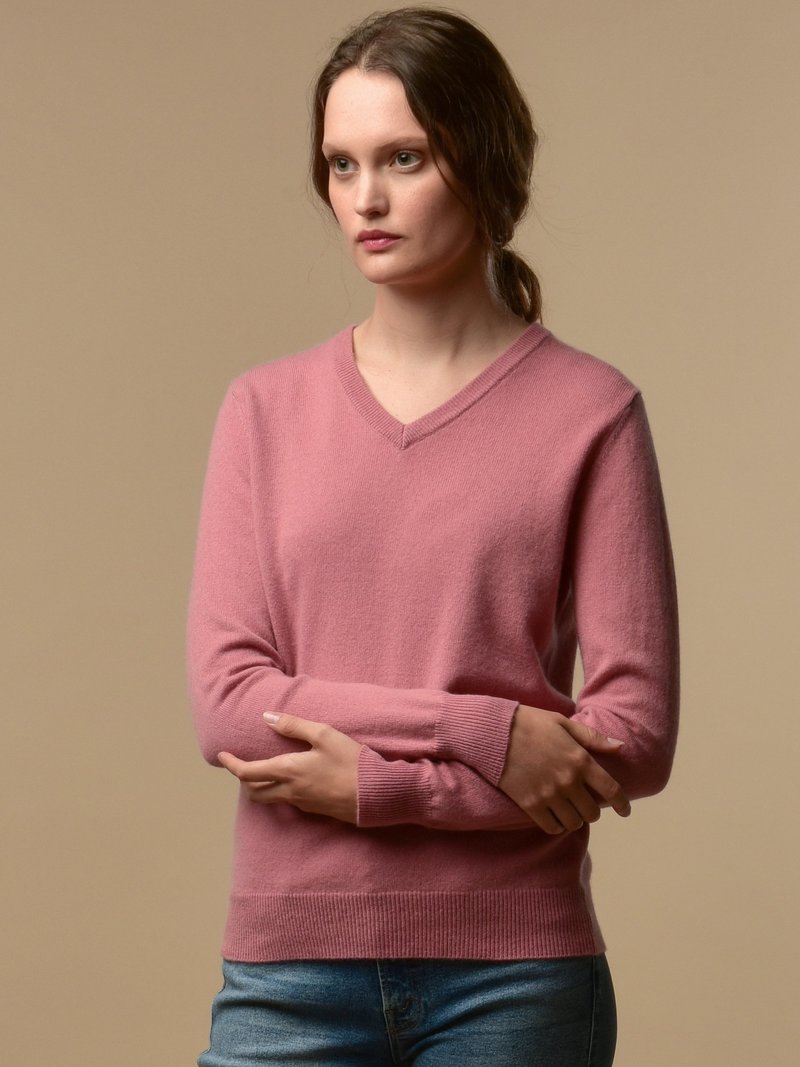 PURE CASHMERE NYC V Neck Sweater - Rose Pink