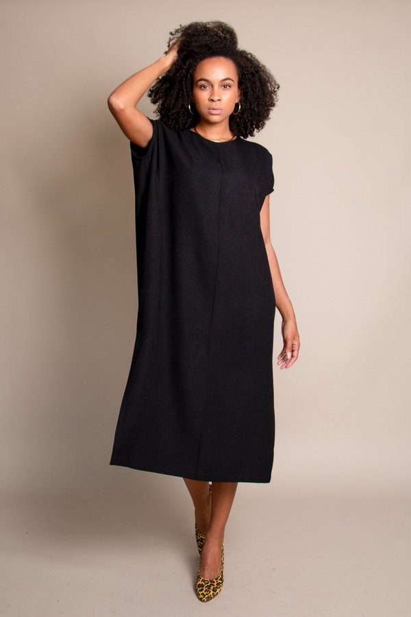chinese dress ladies Berylove Women Black Tie Dress with Slit Off The Shoulder A Line Tea Length Formal Dress, Black / US6 main image 1