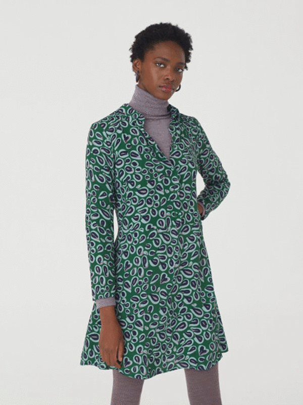 Nice Things Pop Leopard Shirt Dress - Forest Green | Garmentory