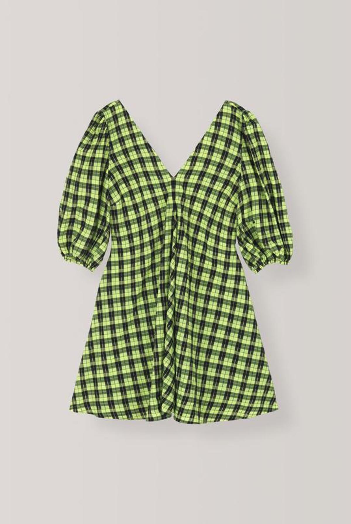 ganni green check mini dress Seersucker Check Dress - Green