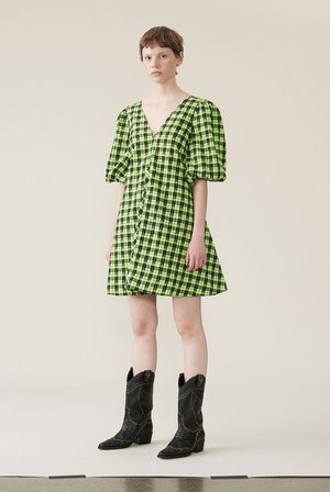 Seersucker Check Dress - Green | Garmentory