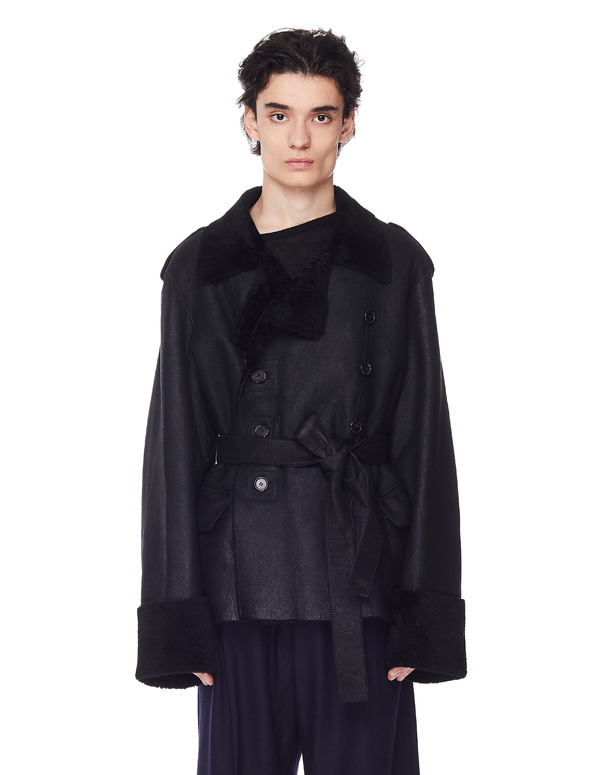Ann Demeulemeester Double-Breasted Shearling Jacket - Black