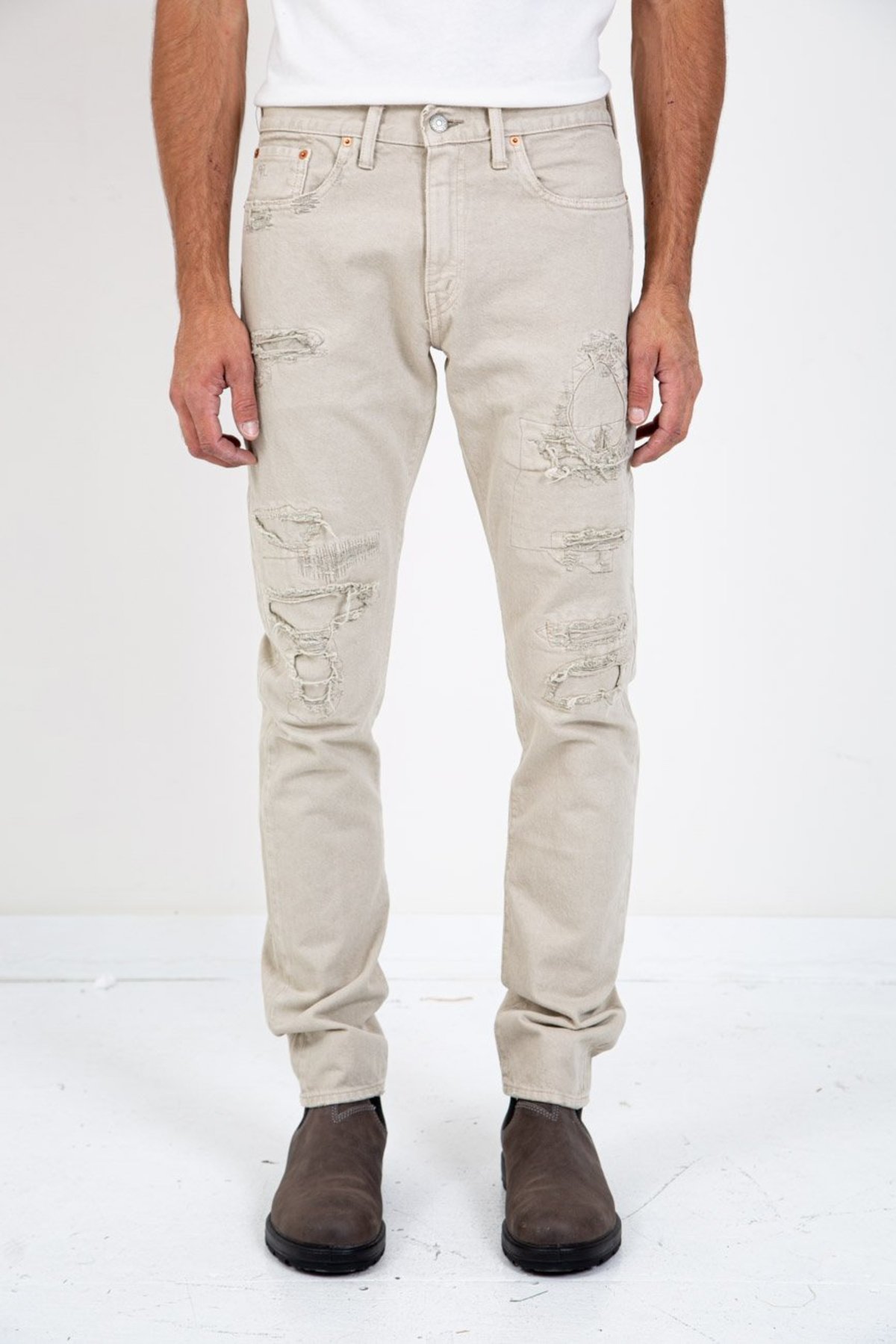RRL SLIM FIT REPAIRED STONE - BEIGE | Garmentory