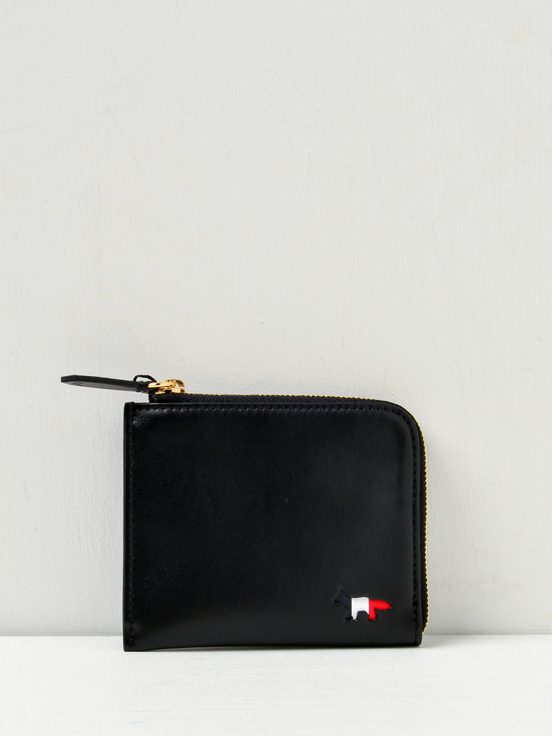 Maison Kitsune TRICOLOR COIN PURSE LEATHER - BLACK | Garmentory