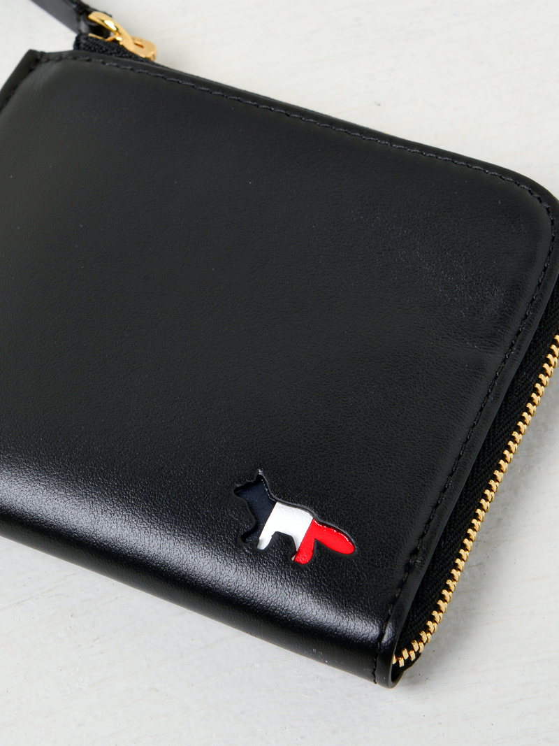 Maison Kitsune TRICOLOR COIN PURSE LEATHER - BLACK | Garmentory